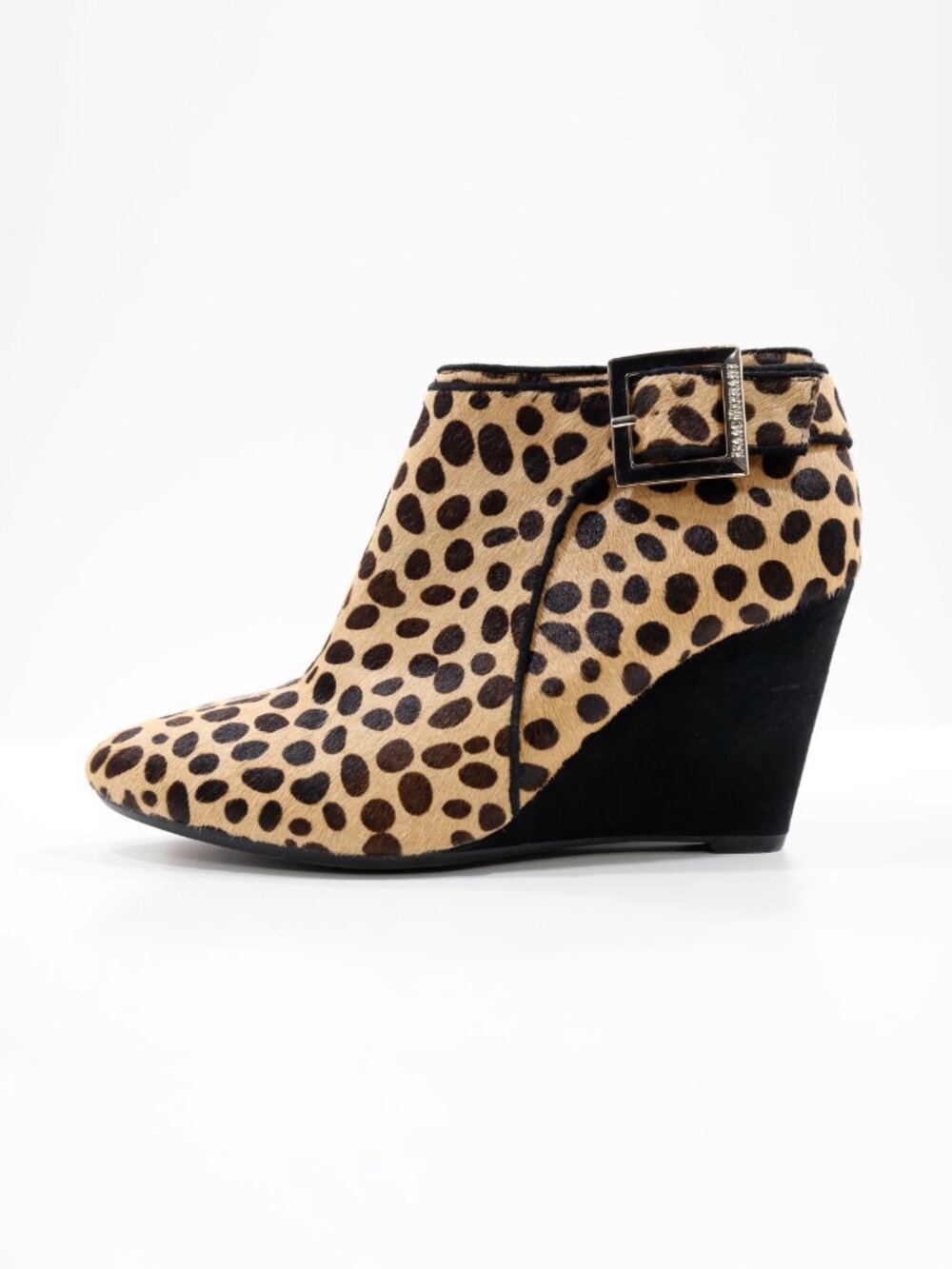 Isaac Mizrahi WinonaLee Animal Print Calf Hair 3" Wedge Heel Booties - 6.5